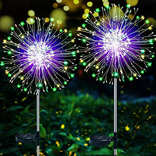 ZVO Solarlampe für Außen Garten, 2 Stück 120 LED Solar Feuerwerk Licht Garten Deko, Solarleuchten Gartenstecker Pusteblume Gartenleuchten Wasserdichte für Rasen Balkon Terrasse Deko (Mehrfarbig)