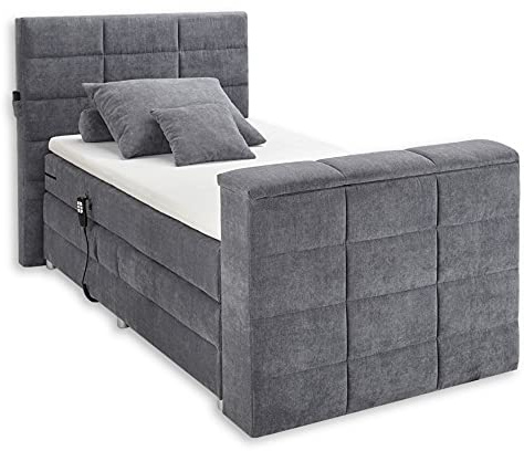 DENVER 6 Boxspringbett 120x200 elektrisch verstellbar, Anthrazit - Bequemes Doppelbett mit motorisierter TV-Halterung - 134 x 123 x 240 cm (B/H/T)