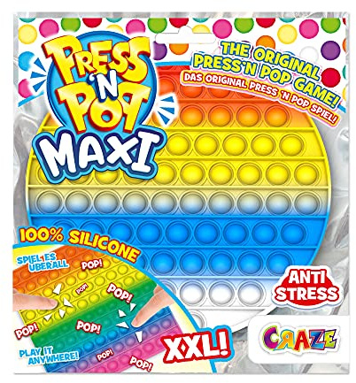 Press N Pop PressNPop Kreis Craze Maxi XXL Fidget Toy sensorisches Anti Stress Spielzeug für Kinder Erwachsene Bubble Set Kreisform Bunte Motive 37430, wunderschöne Farbkombinationen