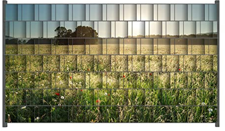 Wallario Zaun Sichtschutz Windschutz für EIN- und Doppelstabmattenzäune in der Größe Breite 2,50m x Höhe 1,40m, Motiv: Wiese im Licht der Abendsonne