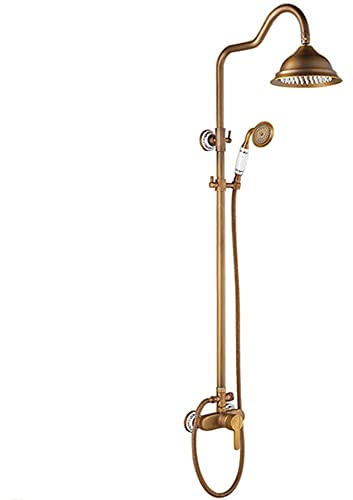 SXLSZ Europ?ischen Retro Duscharmaturen Messing Duschbrause Duschsystem Badezimmer Dusche Wasserhahn Set Mit 3 Funktion Kopfbrause Handbrause Set,Antike Bronze