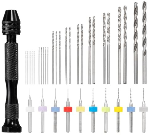 sourcing map 36Stk Pin Vise Handbohrer Set, 0,1mm-1,0mm PCB-Bohrer 10 Stk, 0.5mm-3.0mm Mikro Spiralbohrer 25Stk, Präzisions-Bolzenschraubstock Drehwerkzeuge, für Metall Holz Kunststoff