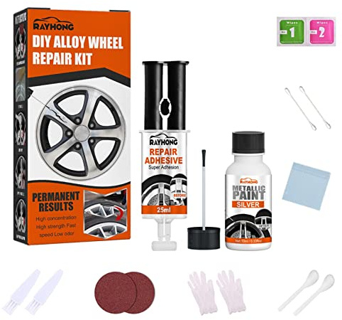Jomewory Wheel Scratch Repair Kit Alloy Rim Scrapes Scratches Remover Silver Wheel Paint Car Rim Repair Kit Wheel Repair Adhesive Kit Fix Quick and Easy Kit