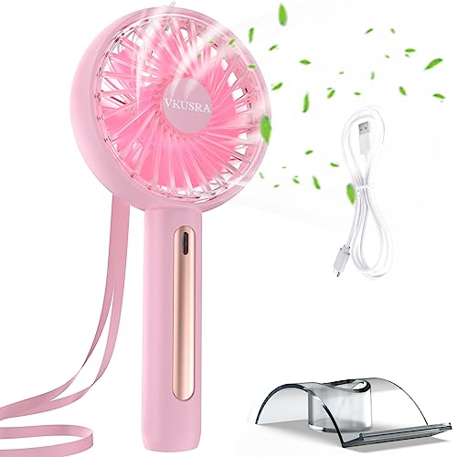 VKUSRA Hand Held Fans Portable, Rechargeable Fan Handheld Fan Mini Fan, Hand Held USB Desk Fan with Cellphone Stand & Adjustable Angle for Traveling Office Home Outdoor
