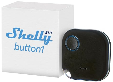 Shelly Blu Button 1 Nero, pulsante smart, Bluetooth, Attivazione di azioni e Scene, Chiudi/Apri o spegnere/Accendere dispositivi Diversi, tre modalità di clic, durata batteria 2 anni