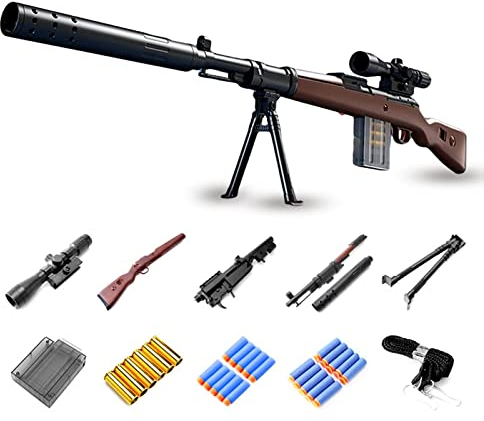 Funthy Rifle de Francotirador de Espuma 98K Con Alcance 20 Dardos Oficiales 6 Casquillos de Bala de Juguete Manual para Mayores de 8 años-98k
