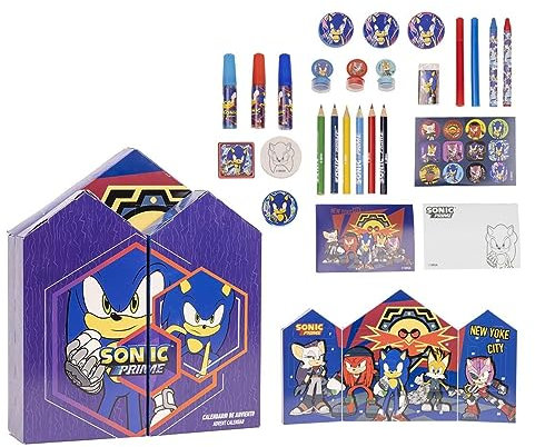 Sonic Adventskalender - Mit 24 Überraschungen vor Weihnachten - Enthält Schreibwaren, Filzstifte und Sticker - Original Produkt in Spanien Designed