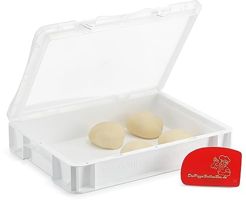 RoyalFay® Pizzaballenbox 30×40×8,5 cm – Teigbox aus lebensmittelechtem Kunststoff mit atmungsaktivem Klappdeckel – stapelbare Gärbox für Pizzateig – Made in Germany