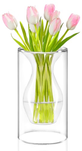 ZENS Vase Glas für tischdeko, Moderne Geometrische Glasvasen Blumenvasen klarglas Vasen für Wohnzimmer Heimdekoration Hochzeit deko,Klar