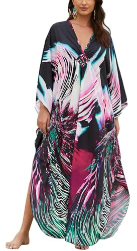 YouKD Kaftan, morgonrock i stor storlek, bohemisk strandklänning med täckande mönster, rymlig poncho, en storlek, one size