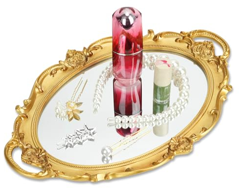 HMIEPRS Vassoio Con Specchio Vintage, Vassoio Decorativo D'Oro Per Cosmetici, Vassoio Organizzatore Per Gioielli, Vassoio Ovale Per Profumi, Vassoio Di Servizio Per Spogliatoi, Camera Da Letto