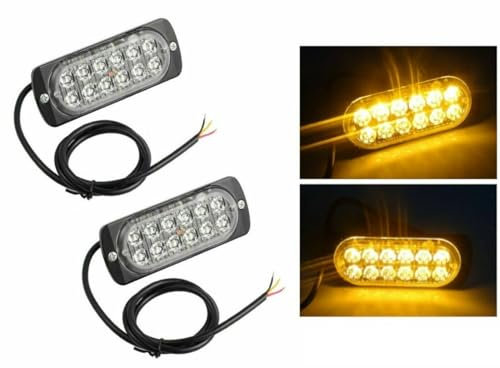 Générique Lot de 2 Feux de Pénétration LED Orange/Ambre 12W 12V 24V 12 LED Feux d’Avertissement Stroboscopique Clignotant 18 Modes de Flash pour Voiture, Camion, Tracteur, Véhicule Agricole