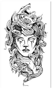 Sheets Of Temporary Tattoo Stickers Medusa Snake Female Male Juice Vegetable Ink Waterproof Semi-Permanent And Long-Lasting For 2 Weeks Without Reflection