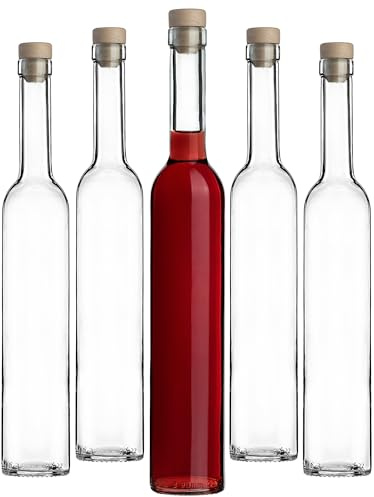 KADAX Lot de 8 Bouteilles en Verre 500ml avec Bouchon en liège Belissimo – Bouteilles vides à remplir pour Liqueur, schnaps, Huile et vinaigre, idéales pour Cadeaux et Faire Maison