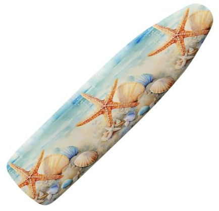HOWILATH Bügelbrettbezug mit Seesternmotiv, 135 x 45 cm, rutschfeste Bügelbrettbezüge mit Strandmotiv und gemütlicher Nasentasche, Größe XL