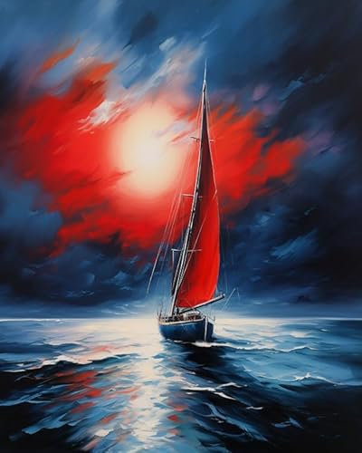 ZMHZMY Malen nach Zahlen Erwachsene, Einsames Segelboot in dunkler Nacht 40 x 50cm DIY Handgemalt Ölgemälde Kits auf Leinwand Geschenk für Weihnachten Geburtstag, Home Haus Deko