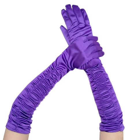 LERTREEUK Satin Lange Abendhandschuhe Armstulpen für Frauen Damen Braut Hochzeit Oper 1920er Jahre Party (Lila)