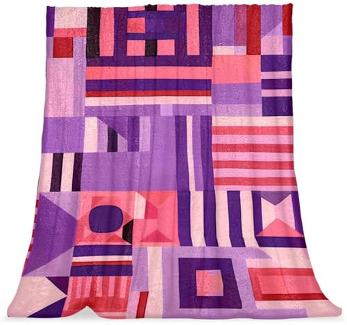 FNETJXF Überwurfdecke für Couch, Bettwäsche, Fleece-Decke, Überwurf, Couch-Überwurf, geometrisches Muster, künstlerisch, lila, rosa, weich und flauschig