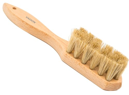 VASSON Cepillo de ropa, cepillo de cerdas de caballo puro que elimina pelusas, pelo de mascotas y desechos de chaquetas, sombreros, capuchas, sofás, mango de madera de haya maciza