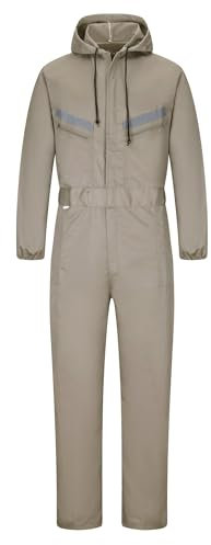 Yukirtiq Mono de trabajo mecánico de manga larga con capucha para hombre, mezcla de algodón, de alta visibilidad, color caqui, talla L