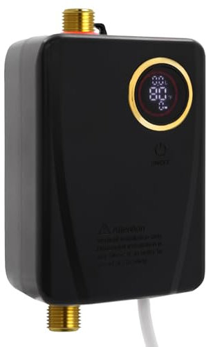3500W Elektrischer Durchlauferhitzer, Untertischboiler mit Led Anzeige unb Messing Steckverbinder - IPX4, Mini Durchlauferhitzer für Bad, Küche, 220V (Schwarz)