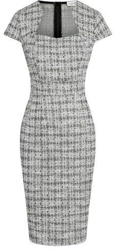 GRACE KARIN Work Dresses for Women Tweed Pencil Dress Black Plaid XL
