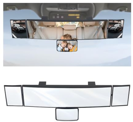 KHGUZ Car Rear View Mirror, 15 Inch Panoramic Vehicle Convex Rearview Mirror, Clip-on Automotive Large Wide Angle Extended Rear View Mirror Accessories, Universal for SUV, Truck, RV