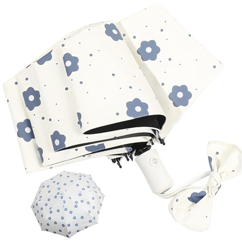 LHLZNB Auto Open/Close Compact Travel Umbrella with Watercolor Art, UV Sun Protection, Windproof Lightweight Design, Fast-Drying Portable Umbrella for Women & Men (White)