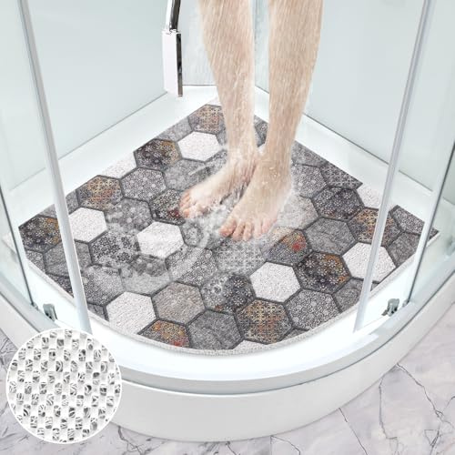 Mofonky Duschmatte rutschfest Antirutschmatte Dusche: 70 x 70 cm Groß Eckduschmatte Dreieckig Duscheinlage rutschfeste - PVC Luffa Sicherheits Duschwanneneinlage Schnell Trocknende