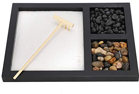 Tyenaza Zen Garden Kit, Sand Tray Decoration Desktop Micro Landscape Ornament Craft Crafted Meditation Therapy Rectangle Tray for Home Living Room Teahouse