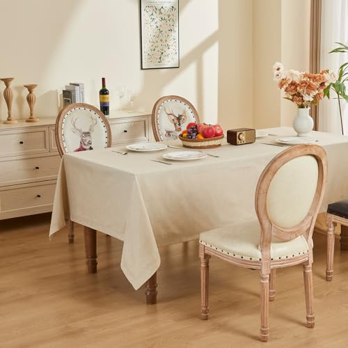 SANLEHAUSE Rechteckige Tischdecke 155 x 300 cm, Beige Tischdecke Leinen, Hochwertige Textur, Große Tischdecke Hohles Design, Handgestanzt, für Küche, Büro, Tischdekoration