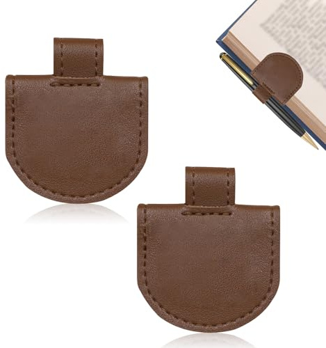 Gsrhzd Magnetisches Lesezeichen, 2 Stück, Braunes | Lesezeichen mit Stiftschlaufe, Retro-Stil, Leder-Lesezeichen für Bücher, Geldscheine, Lesezeichen für Kinder