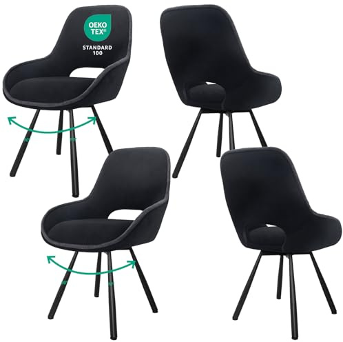 JIJIAN Lot de 4 chaises de salle à manger, pivotantes à 180°, avec accoudoirs bas, orientation automatique, pivotantes à 180°, noires