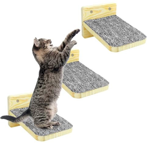TUAKIMCE 3er Set Kletterwand für Katzen - Naturholz Katzentreppen und Kletterparkour mit Katzenleiter