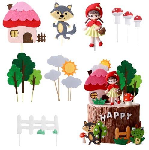 14 Piezas Decoracion Tartas de Caperucita Roja para Niña Decoracion cumpleaños infantil Adecuado para Decoración de Cupcakes Decoración de Pasteles de Cumpleaños Infantiles