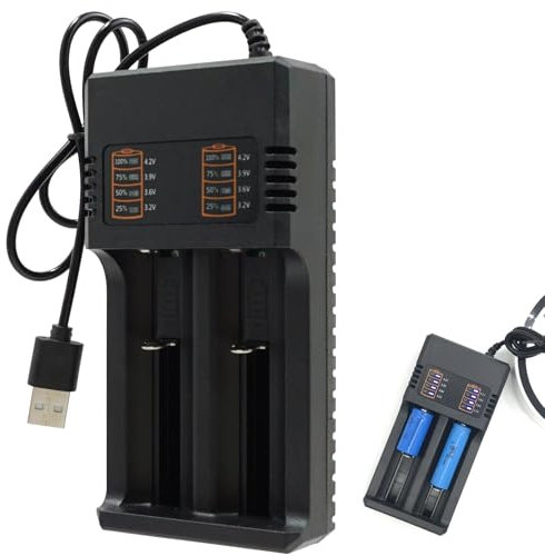 Cargador de batería 18650, cargador de batería universal de iones de litio de 3.7 V de carga rápida para batería recargable 18650 18490 18350 17670 17500 16340 14500 con cable USB, indicador LED