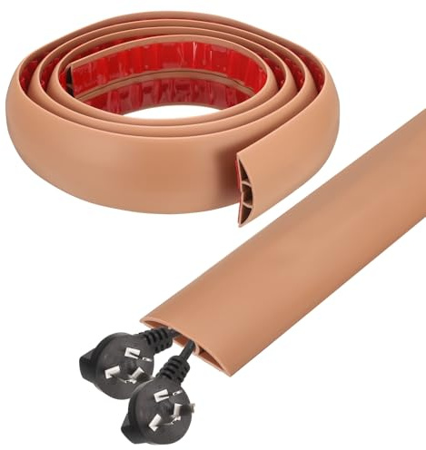 sourcing map 6ft Cord Cover Floor W0.5 x H0.3 Inner Channel PVC Hide Extension Cable Floor Wire Hider Wire Covers Protector for Prevent Cable Trips Cables Management, Brown