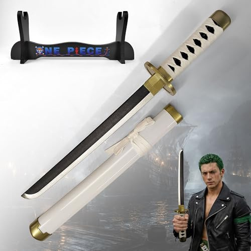 One Piece - Katana aus Holz mit Scheide, Samurai Schwerter, Holzschwert, Zoro Schwert, Bambusklinge, One Piece Katana, Animefans, Anime, Cosplays, Spielzeug für Kinder