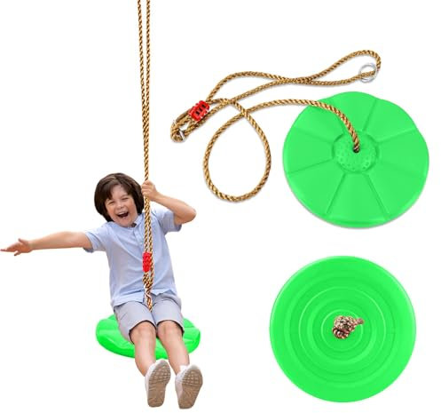 Hengrongshen Altalena per Bambini con Arrampicata Corda, Altalena da Giardino per Bambini, Sedile Rotondo Altalena per Bambini e Adulti Fino a 150 kg, Altalena per Interni ed Esterni (Verde)