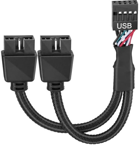 BERANMEY Motherboard USB 2.0 to Dual 9 Pin Extension Cord, 9-Pin USB Header 1 Female to 2 Male Splitter Adapter Nylon Braided Cable for Internal Computer Motherboard