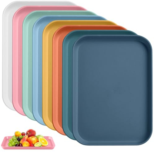 Behogan 8 Stück Serviertablett Kunststoff, 30.5 * 22cm Rutschfest Serviertablett, Tabletts aus Kunststoff,Esszimmer Dekotablett Küchentablet, Dekotablett Fast Food Café Tabletts für Küche Esszimmer