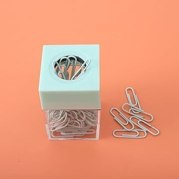 JIzian 1 Box Green Magnetic Paper Cilp Dispenser Holder Clear Acrylic Paper Clip Organizers with Magnetic Top for Desk Cute Office Binder Clip, Desk Supplies Holders