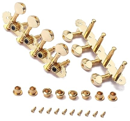 Mandolin Machine Heads GC601 4L4R Gold Iron Copper for 8 String Guitar | Left-right Tuning Keys, Standard 25mm Peg Spacing, Ferrules and Screws Included, Professional Setup