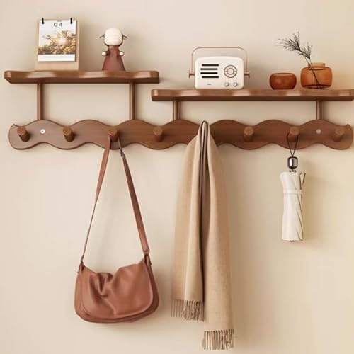 Floating Shelves with Hooks, Solid Wood Wall Shelf, Wall Mounted Coat Hooks for Bathroom, Bedroom, Living Room, Entryway, Office, Laundry Room