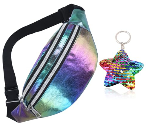 1PCS Bauchtasche, Mädchen Gürteltasche, Glitzer Bauchtasche für Frauen, wasserdicht, mit Schmetterlings-Schlüsselanhänger C