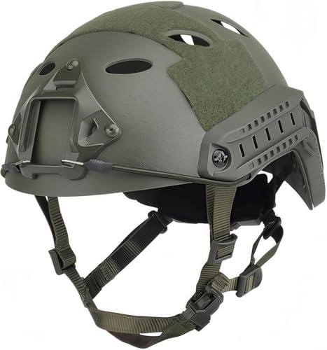 Casques Airsoft Fast PJ, Casques de Combat Tactiques d'extérieur, Casques de Protection pour Sports de Guerre, Chasse, CS, Paintball, Casque Demi-Couvercle (Green,M)