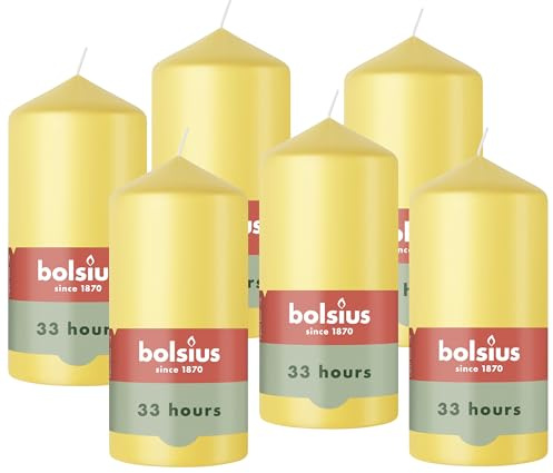 Bolsius - Stumpenkerze - frischgelb - 12cm - Brenndauer 33 Stunden - mit natürlichen Extrakten - Natürliches Pflanzenwachs - Ohne Palmöl