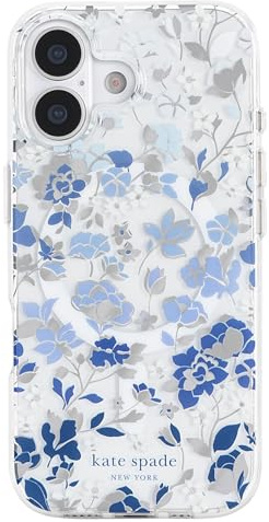Kate Spade New York iPhone 17 Case - Compatible with MagSafe - Designer Phone Case - Flowerbed Blue Gems