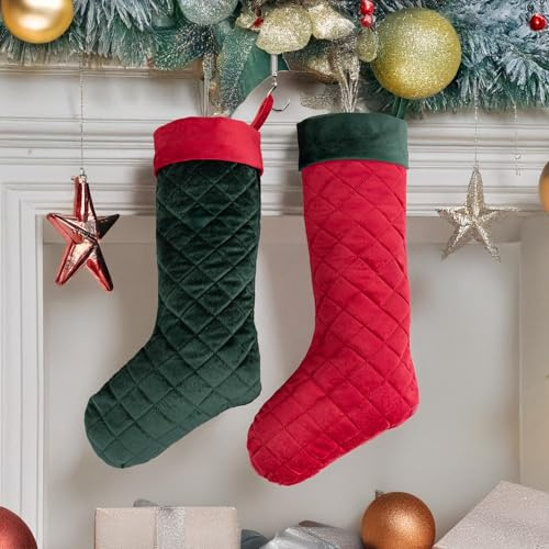 Leisuremix 2 Stück Nikolausstrumpf zum befüllen, 48cm lang Weihnachtsstrumpf, Samt Weihnachtssocken für Party Deko Weihnachtsbaum