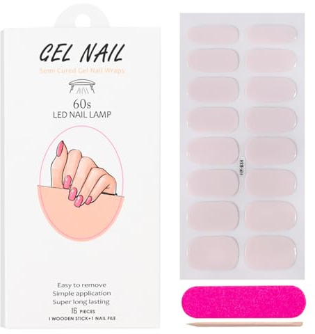 TSUOUKL 16pcs Nagelfolie Creme Hellrosa Gel Nagelfolien Selbstklebend Nail Sticker Uv Härtend Dekoration Nageldesign Zubehör（Nagellackentferner-Stift+Nagelfeile）